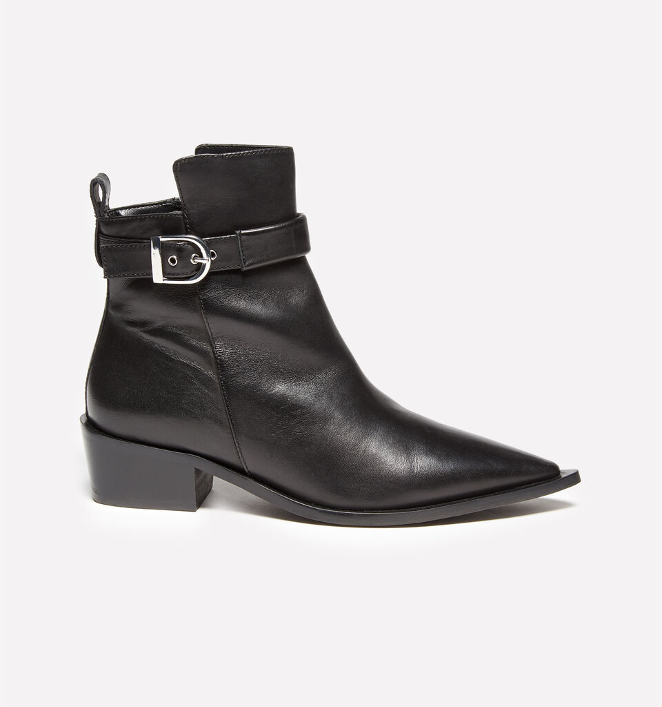 Black western boots in 100% leather - women's boots and ankle boots - Black | Sisley image number 2